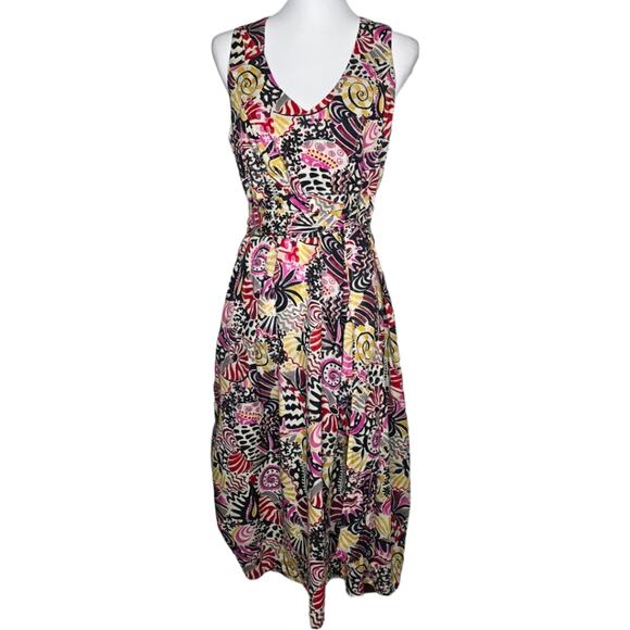 Irene Van Ryb Sea Shell Coral Print Cotton Midi Dress Size French Size 40/US 8 - Picture 1 of 11